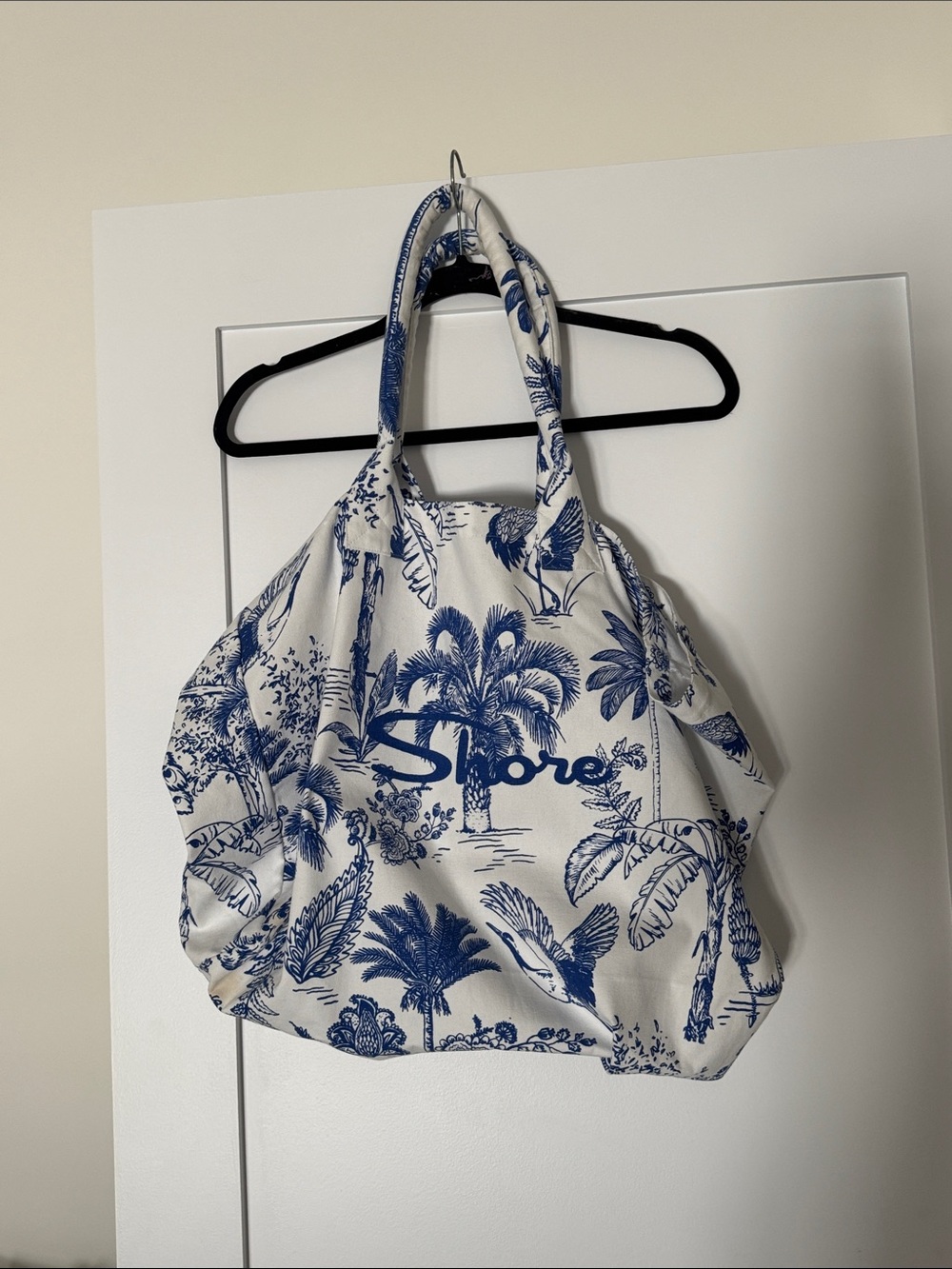 Shore Blue & White Tropical Canvas Tote